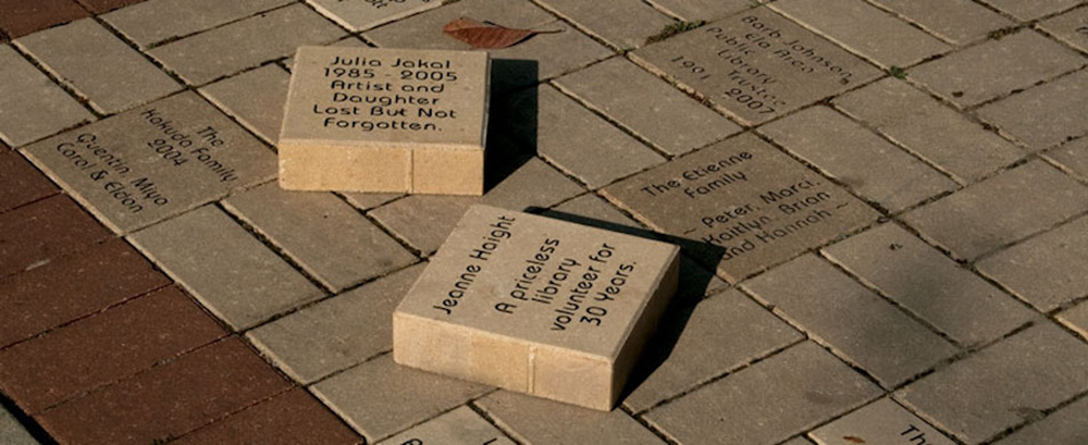 Engraved square bricks.