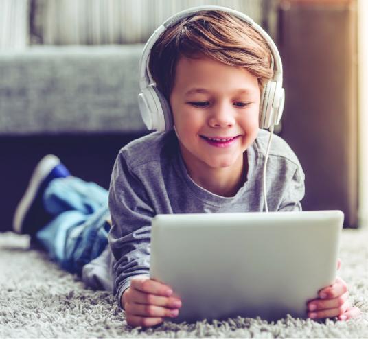 child headphone and tablet