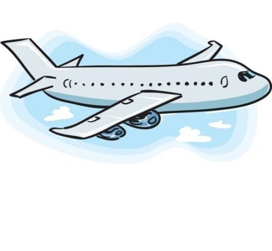 A cartoon airplane against a blue sky.